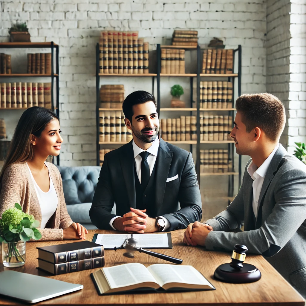 An illustration of an Experienced marriage lawyer in Ghaziabad advising clients on legal aspects of marriage registration, prenuptial agreements, and Laws on marriage in India.